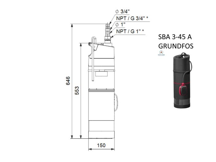 Колодязний насос GRUNDFOS SBA 3-45 A купити в інтернет-магазині «НасосВДом» Київ Україна