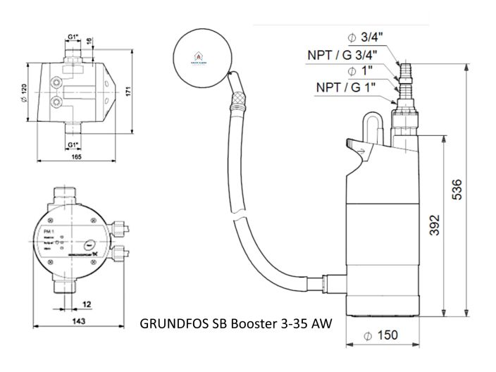 Колодезный насос GRUNDFOS SB Booster 3-35 AW 97904026 купить в интернет-магазине «НасосВДом» Киев Украина