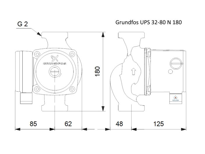 Циркуляційний насос Grundfos UPS 32-80 N 180 (95906448) купити в інтернет-магазині «НасосВДом» Київ Україна