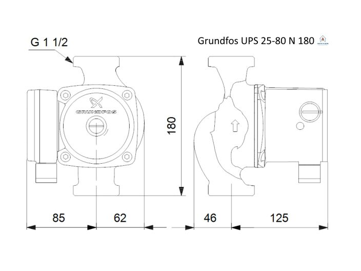 Циркуляционный насос Grundfos UPS 25-80 N 180 (95906439) купить в интернет-магазине «НасосВДом» Киев Украина