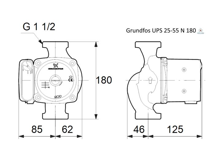 Циркуляційний насос Grundfos UPS 25-55 N 180 (95906408) купити в інтернет-магазині «НасосВДом» Київ Україна
