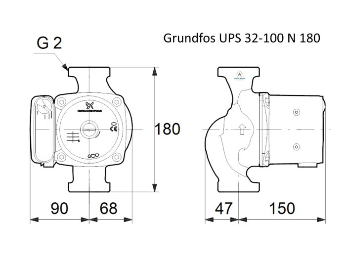 Циркуляционный насос Grundfos UPS 32-100 N 180 (95906489) купить в интернет-магазине «НасосВДом» Киев Украина