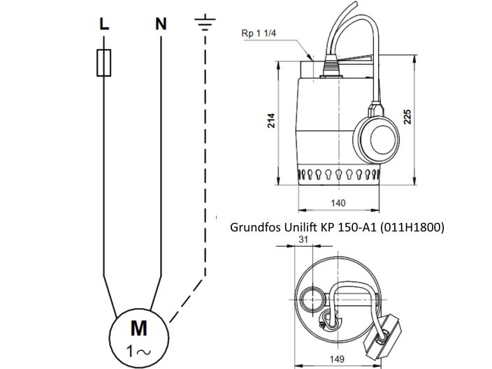 Насос для дренажу Grundfos Unilift KP 150-A1, кабель10м (011H1800) купити в інтернет-магазині «НасосВДом» Київ Україна