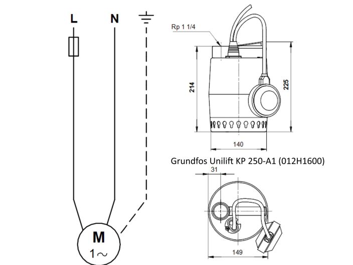 Насос для дренажу Grundfos Unilift KP 250-A1, кабель 5м (012H1600) купити в інтернет-магазині «НасосВДом» Київ Україна