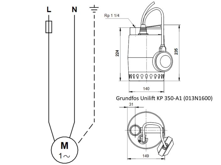 Насос для дренажу Grundfos Unilift KP 350-A1, кабель 5м (013N1600) купити в інтернет-магазині «НасосВДом» Київ Україна