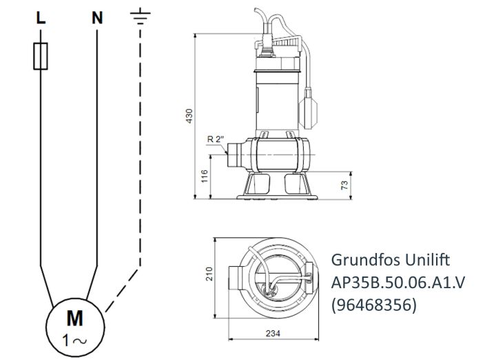 Насос для дренажу Grundfos Unilift AP35B.50.06.A1.V (96468356) купити в інтернет-магазині «НасосВДом» Київ Україна