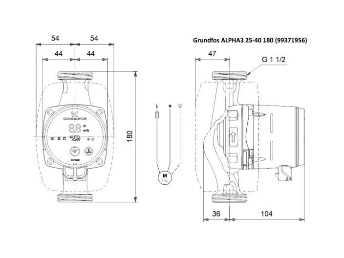Насос циркуляционный ALPHA3 25-40 180 Grundfos 99371956 купить в интернет-магазине «НасосВДом» Киев Украина