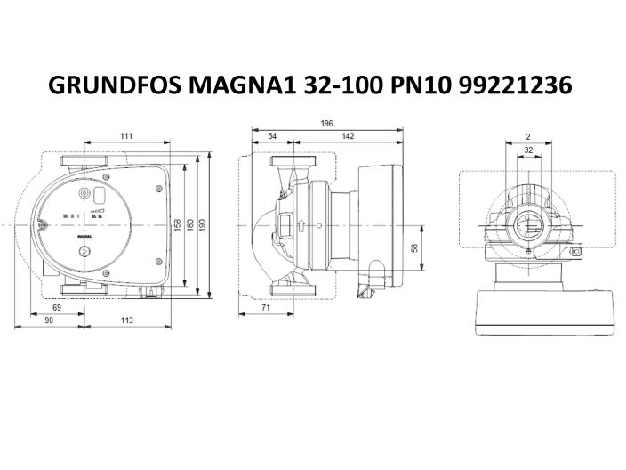 Регульований циркуляційний насос GRUNDFOS MAGNA1 32-100 PN10 99221236 купити в інтернет-магазині «НасосВДом» Київ Україна