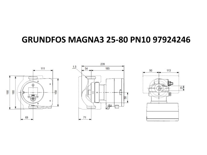 Регулируемый циркуляционный насос GRUNDFOS MAGNA3 25-80 PN10 97924246 купить в интернет-магазине «НасосВДом» Киев Украина