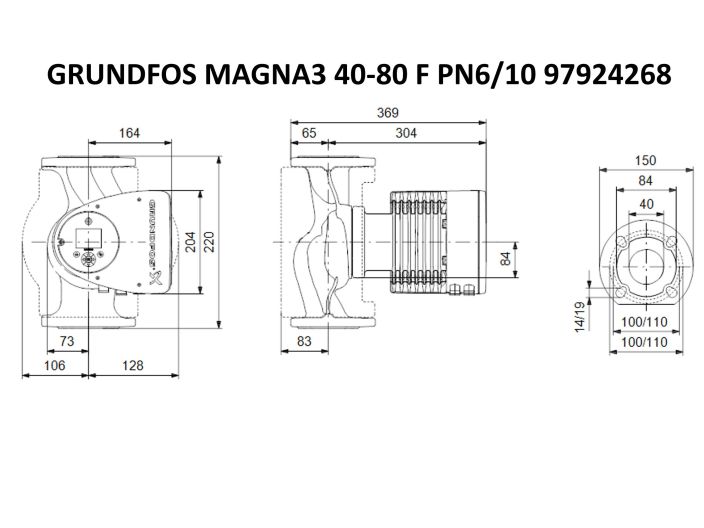 Регулируемый циркуляционный насос GRUNDFOS MAGNA3 40-80 F PN6/10 97924268 купить в интернет-магазине «НасосВДом» Киев Украина