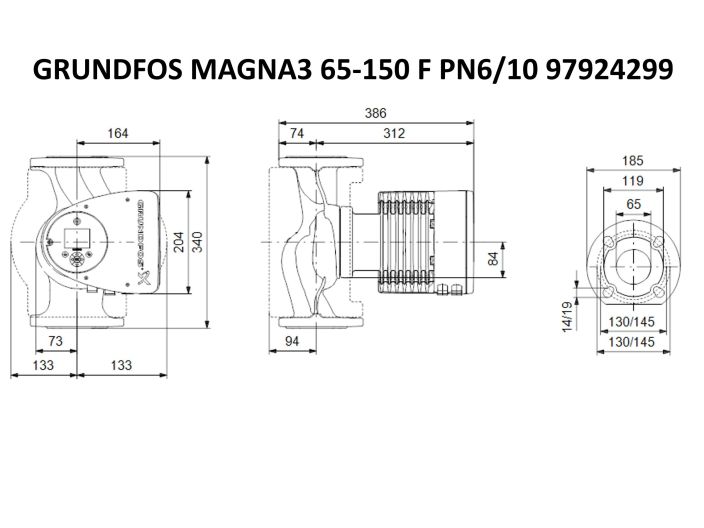 Регулируемый циркуляционный насос GRUNDFOS MAGNA3 65-150 F PN6/10 97924299 купить в интернет-магазине «НасосВДом» Киев Украина