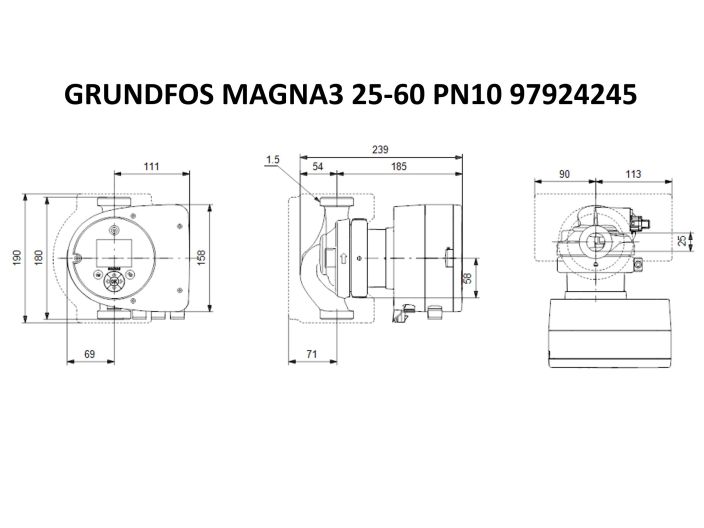 Регульований циркуляційний насос GRUNDFOS MAGNA3 25-60 PN10 97924245 купити в інтернет-магазині «НасосВДом» Київ Україна