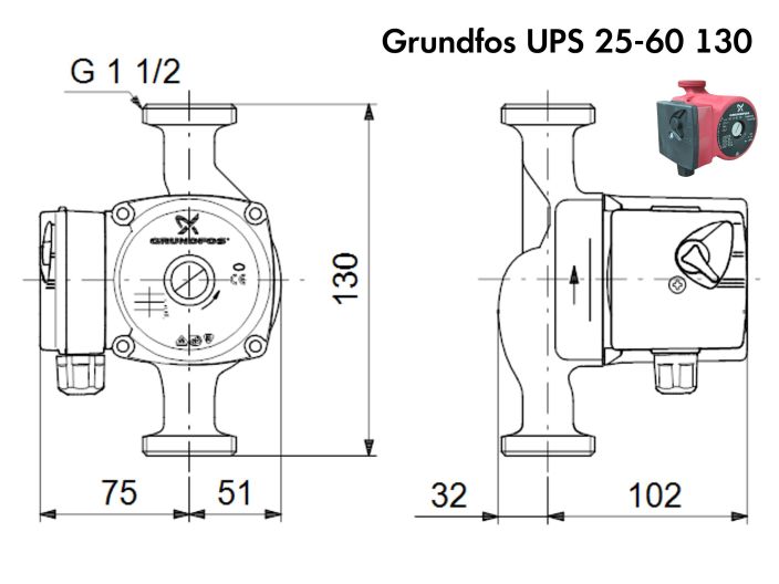 Циркуляционный насос Grundfos UPS 25-60 130 (99150120) купить в интернет-магазине «НасосВДом» Киев Украина