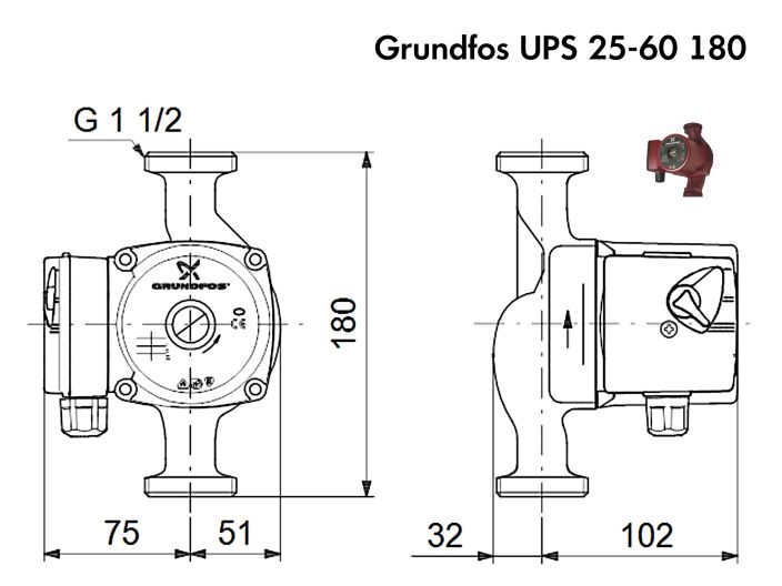Циркуляционный насос Grundfos UPS 25-60 180 (99309993) купить в интернет-магазине «НасосВДом» Киев Украина