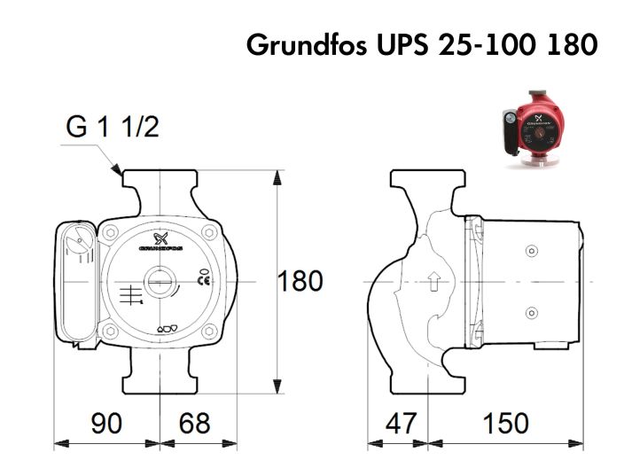 Циркуляційний насос Grundfos UPS 25-100 180 (95906480) купити в інтернет-магазині «НасосВДом» Київ Україна