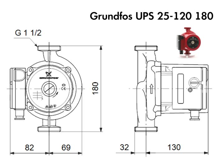 Циркуляционный насос Grundfos UPS 25-120 180 (52588336) купить в интернет-магазине «НасосВДом» Киев Украина