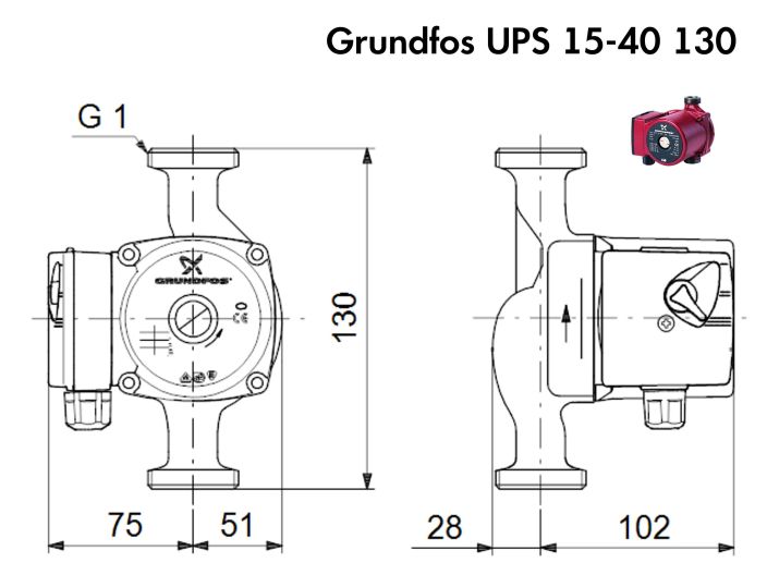 Циркуляційний насос Grundfos UPS 15-40 130 96281368 купити в інтернет-магазині «НасосВДом» Київ Україна