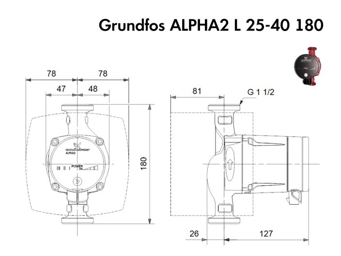 Циркуляционный насос Grundfos ALPHA2 L 25-40 180 (95047562) купить в интернет-магазине «НасосВДом» Киев Украина