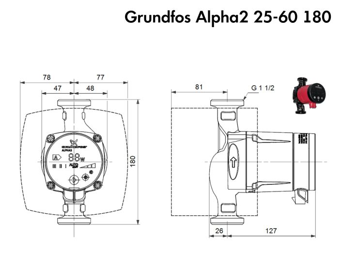 Циркуляционный насос Grundfos Alpha2 25-60 180 (95047504) купить в интернет-магазине «НасосВДом» Киев Украина