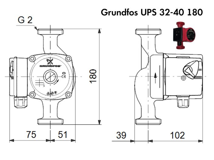 Циркуляционный насос Grundfos UPS 32-40 180 (98368439) с комплектом G 2х1 1/4 купить в интернет-магазине «НасосВДом» Киев Украина
