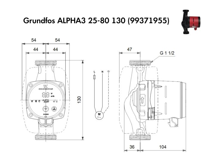 Насос циркуляционный Grundfos ALPHA3 25-80 130 (99371955) купить в интернет-магазине «НасосВДом» Киев Украина