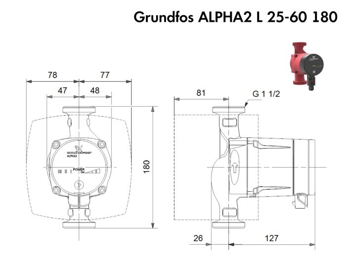 Циркуляционный насос Grundfos ALPHA2 L 25-60 180 (95047564) купить в интернет-магазине «НасосВДом» Киев Украина