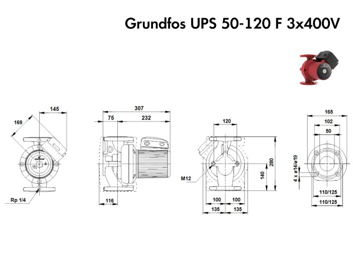 Насос циркуляційний фланцевий Grundfos UPS 50-120 F 3х400V 96402103 купити в інтернет-магазині «НасосВДом» Київ Україна