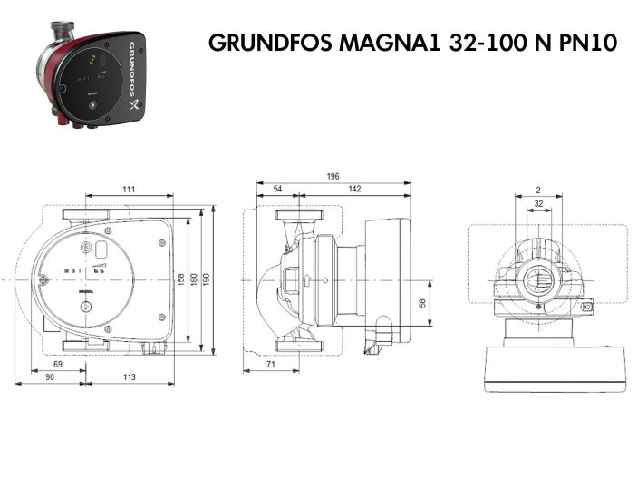 Регульований циркуляційний насос GRUNDFOS MAGNA1 32-100 N PN10 99221256 купити в інтернет-магазині «НасосВДом» Київ Україна