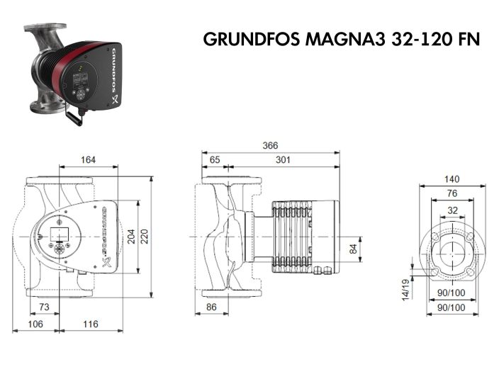 Регулируемый циркуляционный насос GRUNDFOS MAGNA3 32-120 FN 97924346 купить в интернет-магазине «НасосВДом» Киев Украина