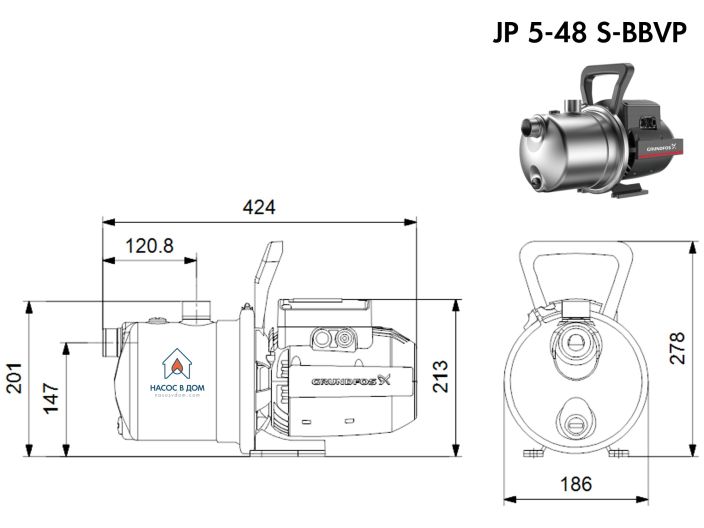 Поверхневий насос Grundfos JP 5-48 S-BBVP (99458769) купити в інтернет-магазині «НасосВДом» Київ Україна