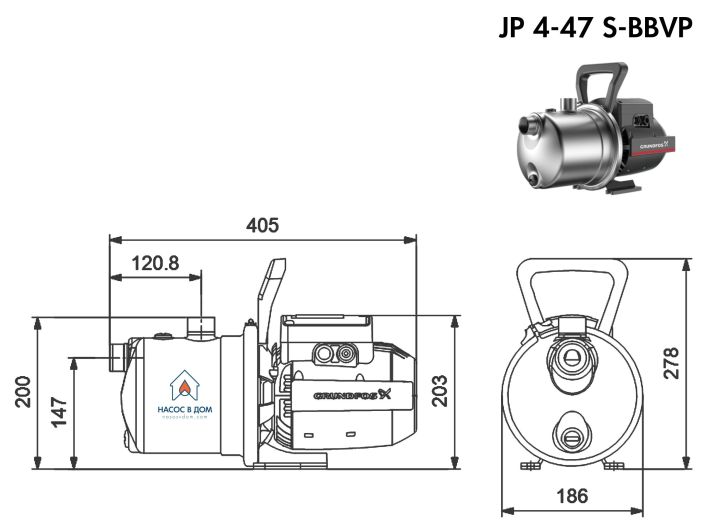 Поверхностный насос Grundfos JP 4-47 S-BBVP (99458767) купить в интернет-магазине «НасосВДом» Киев Украина