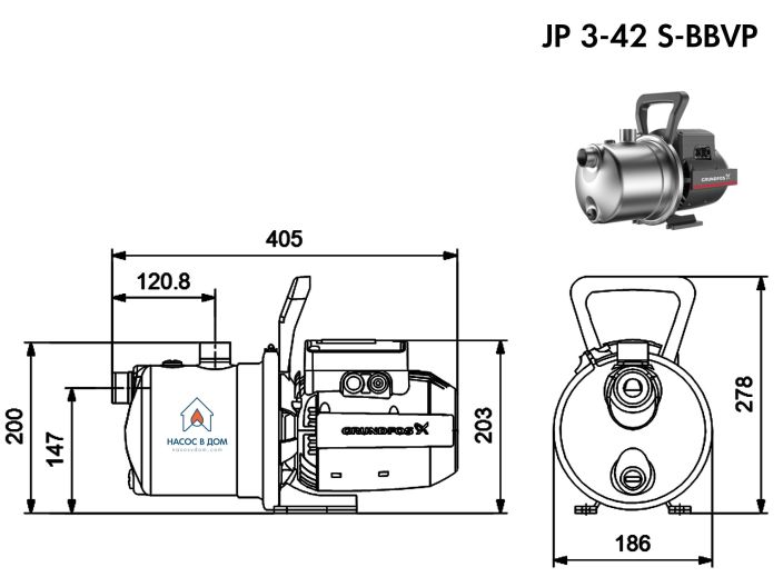 Поверхностный насос Grundfos JP 3-42 S-BBVP (99458766) купить в интернет-магазине «НасосВДом» Киев Украина