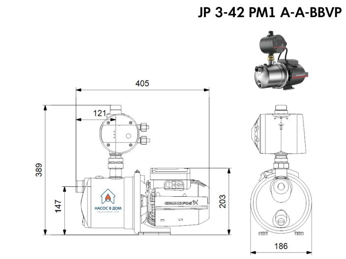 Установка підвищення тиску Grundfos JP 3-42 PM1 BBVP (99515135) купити в інтернет-магазині «НасосВДом» Київ Україна