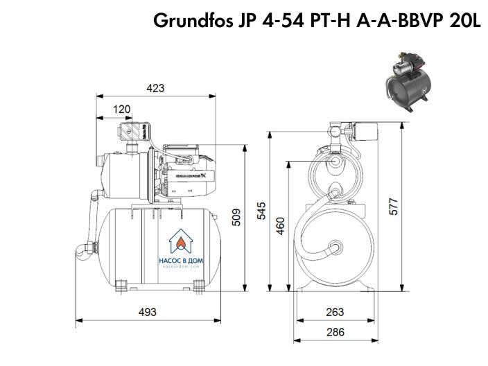 Насосна станція Grundfos JP 4-54 PT-H 20L BBVP (99463876) купити в інтернет-магазині «НасосВДом» Київ Україна