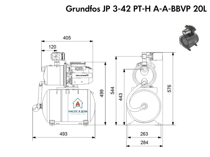 Насосная станция Grundfos JP 3-42 20L PT-H BBVP (99463874) купить в интернет-магазине «НасосВДом» Киев Украина