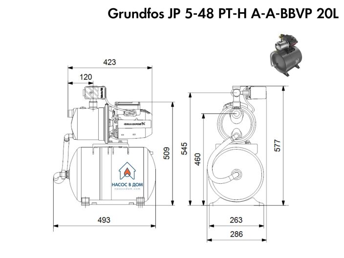 Насосна станція Grundfos JP 5-48 20L PT-H BBVP (99463877) купити в інтернет-магазині «НасосВДом» Київ Україна
