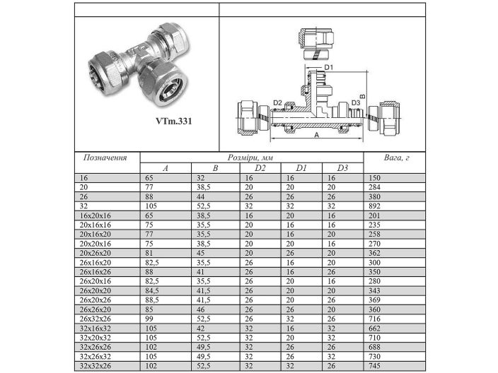 VTm.331.202020 Трійник обтискний 20 мм Valtec купити в інтернет-магазині «НасосВДом» Київ Україна