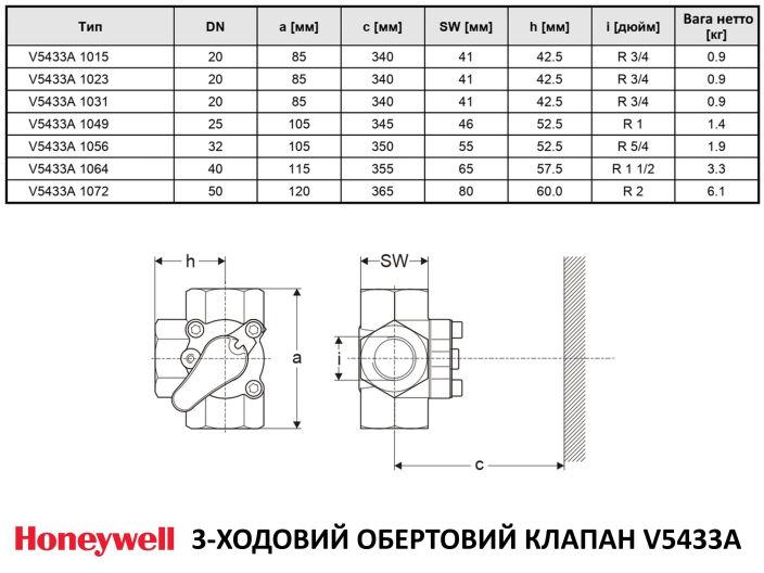 Триходовий поворотний клапан V5433A1072 Honeywell купити в інтернет-магазині «НасосВДом» Київ Україна