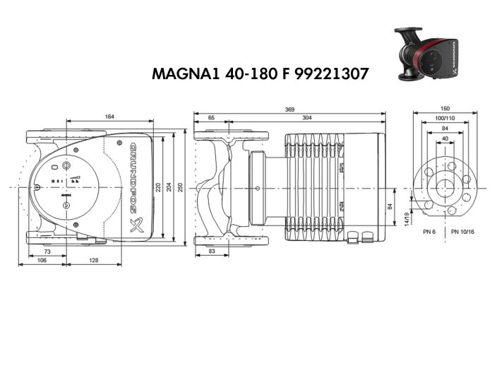 Регулируемый циркуляционный насос GRUNDFOS MAGNA1 40-180 F 99221307 купить в интернет-магазине «НасосВДом» Киев Украина