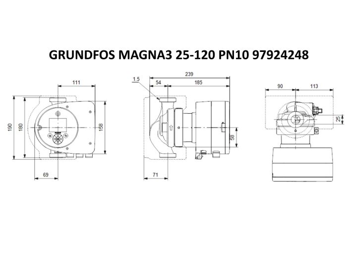 Регулируемый циркуляционный насос GRUNDFOS MAGNA3 25-120  180 PN16 97924253 купить в интернет-магазине «НасосВДом» Киев Украина