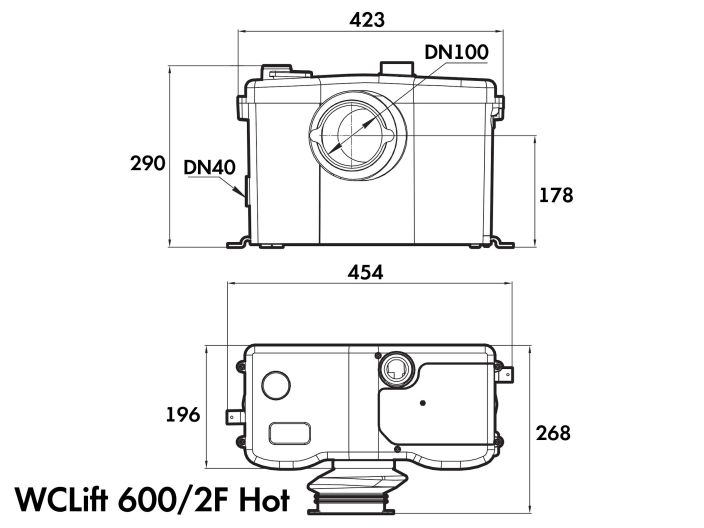 Каналізаційна установка WCLift 600/2F Hot NPO купити в інтернет-магазині «НасосВДом» Київ Україна