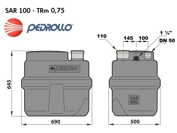 Канализационная насосная станция Pedrollo SAR 100-TRm 0,75 купить в интернет-магазине «НасосВДом» Киев Украина