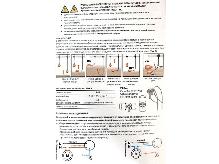 Поплавковый выключатель GRUNDFOS FS1 кабель 20 м (99911648) купить в интернет-магазине «НасосВДом» Киев Украина