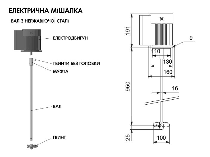 Електрична мішалка SS E/X 950-100 Grundfos для бака 300 л 98165393 купити в інтернет-магазині «НасосВДом» Київ Україна