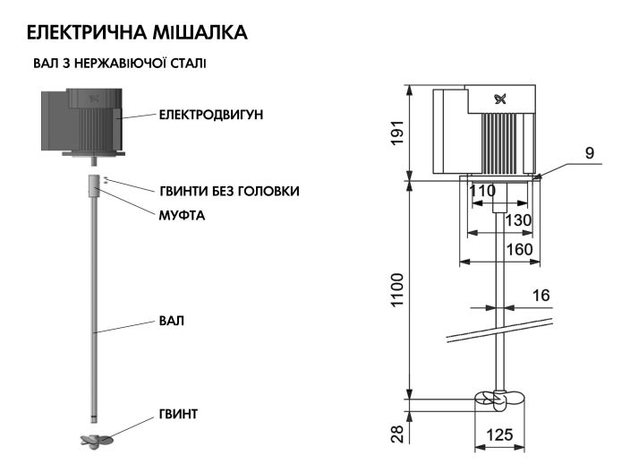 Электрическая мешалка SS G/X 1100-125 Grundfos для бака 500 л 98165253 купить в интернет-магазине «НасосВДом» Киев Украина
