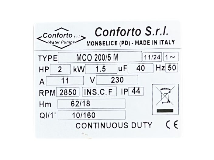 Багатоступінчастий самовсмоктуючий насос Conforto MCO 200/5 M