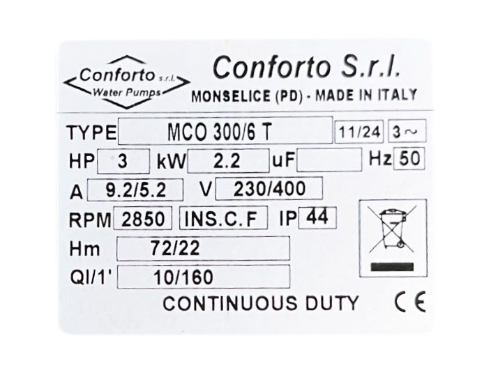 Багатоступінчастий самовсмоктуючий насос Conforto MCO 300/6 Т