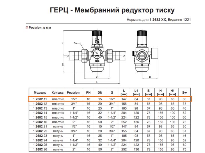 Редуктор тиску води Herz 1/2" 1268211
