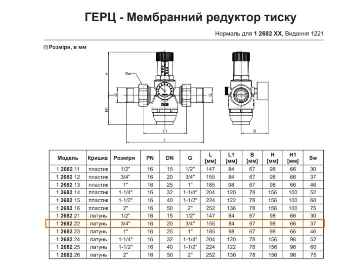 Редуктор давления воды Herz 3/4" 1268222