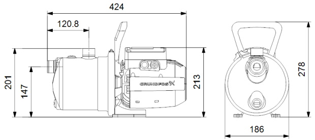 Габаритный чертеж насосной установки Grundfos JP 4-54 S-BBVP